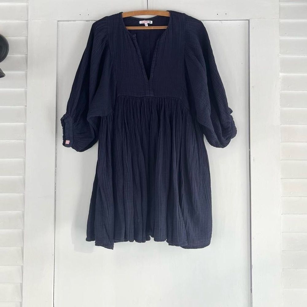Sundry Organic Cotton Gauze Navy Blue Babydoll Dress XS Women 0 2 4